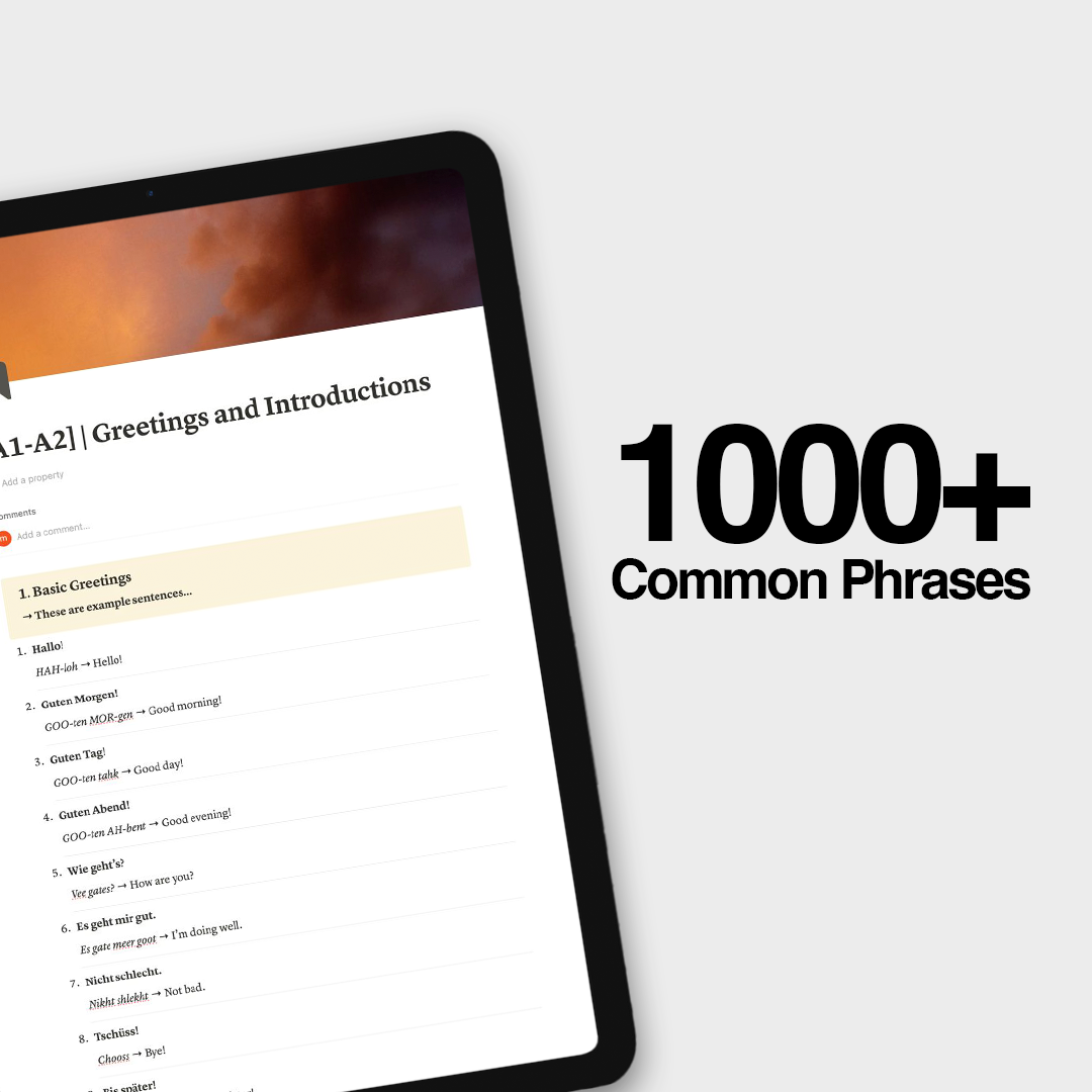 1000+ German Common Phrases | Digital Workbook
