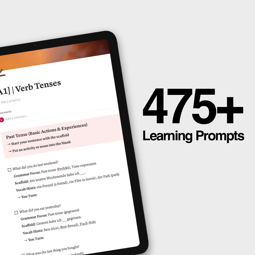 475+ German Learning Prompts + Exercises