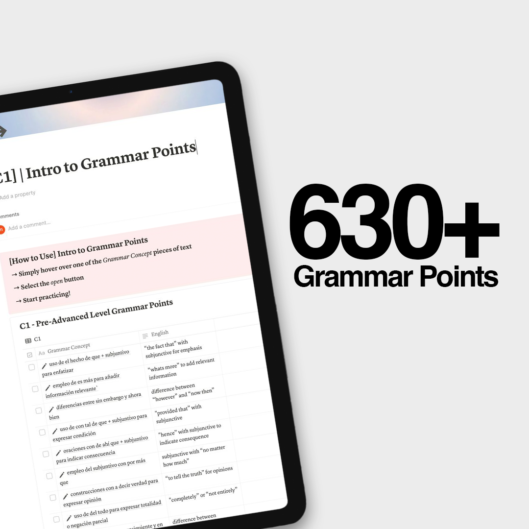 630+ Spanish Grammar Points | Grammar Guide